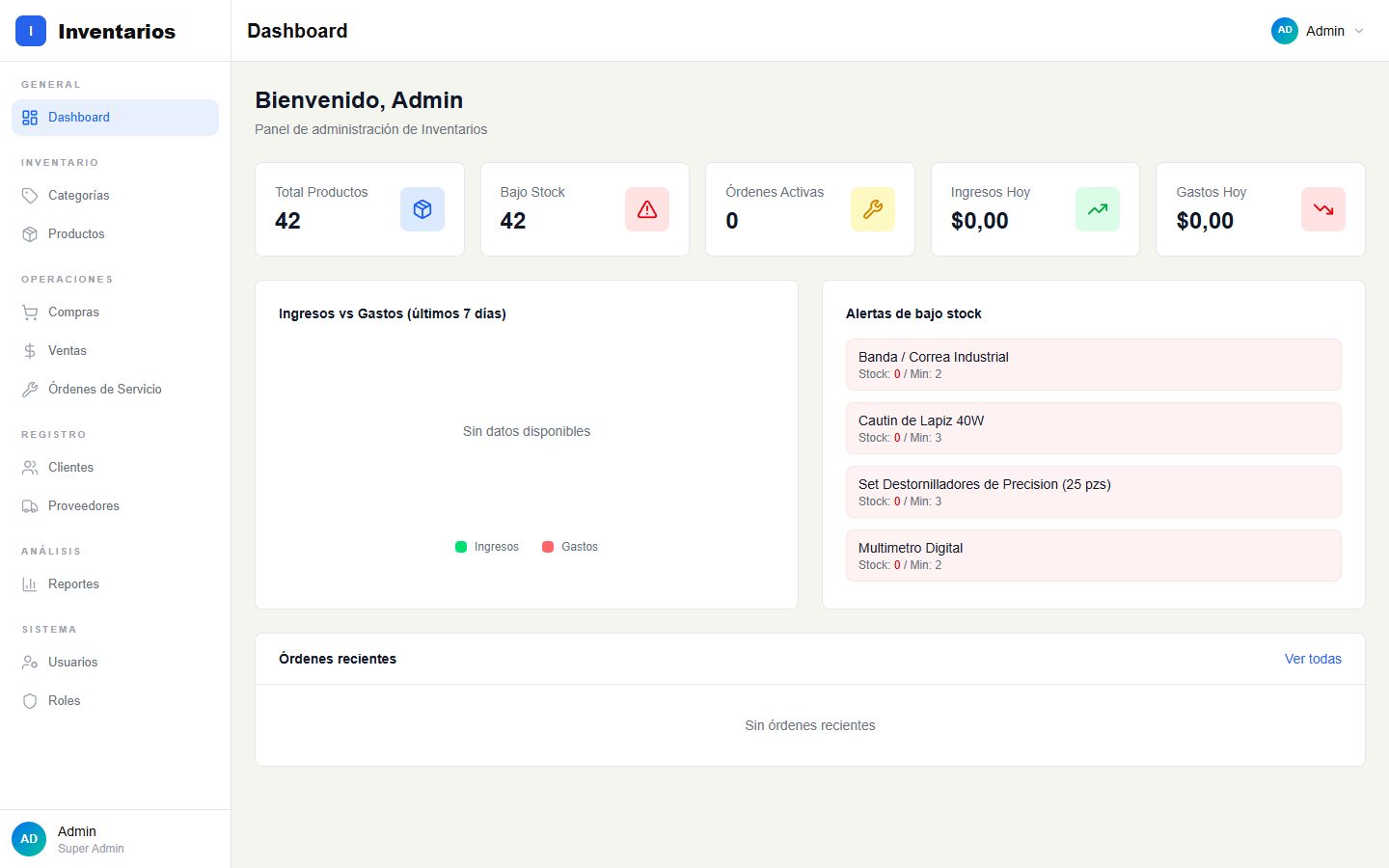 Inventarios TallerPro - dashboard
